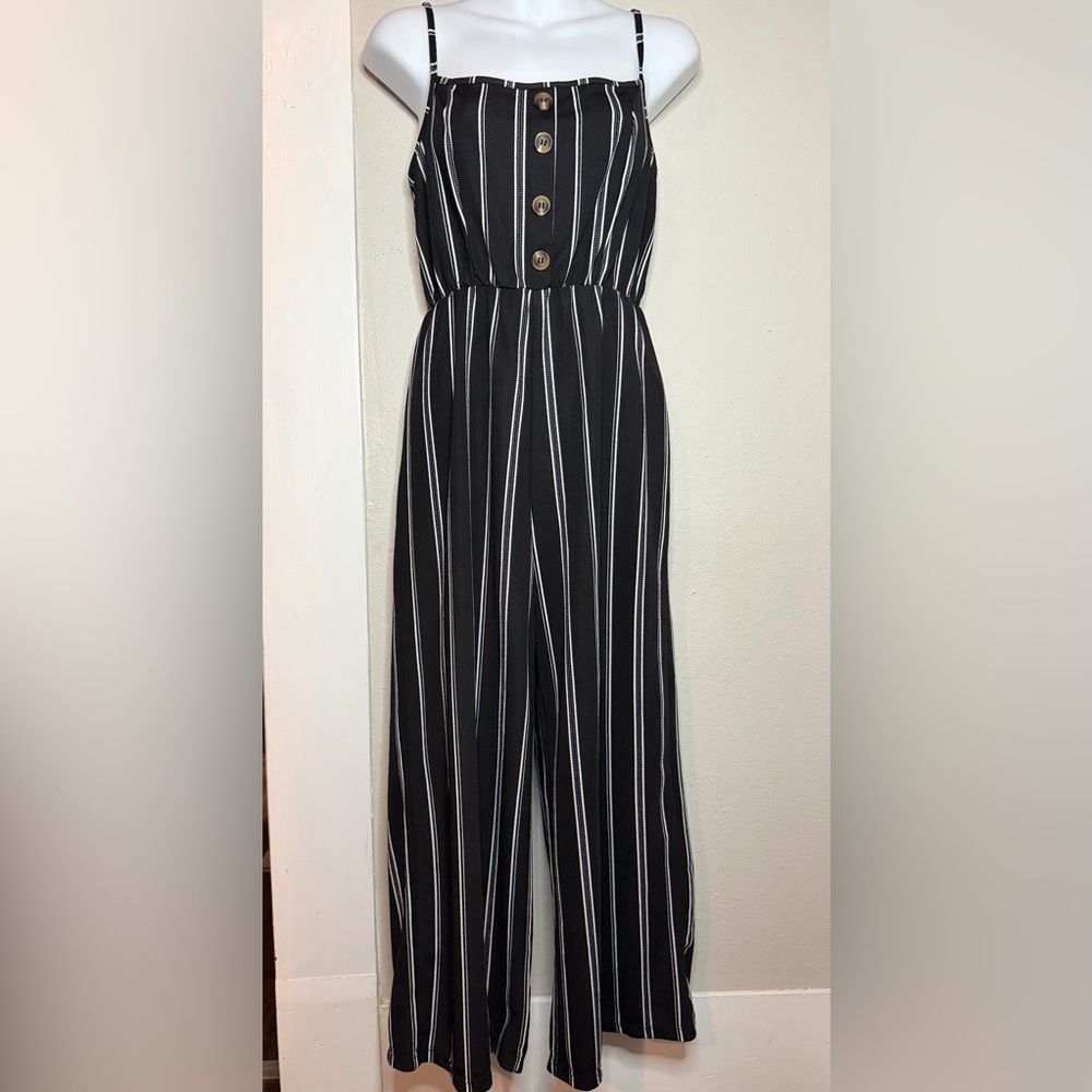 Cosmic Beauty Black White Striped Strap Jumpsuit Size Youth L